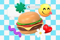 3D emoticon searching for hamburger illustration