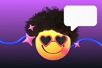 3D Afro emoticon background, gradient purple speech bubble