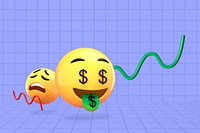 Money-mouth face emoticon background, finance concept