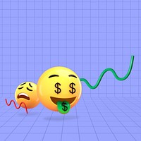 Money-mouth face emoticon background, finance concept