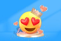 Heart-eyes crown emoticon background, blue 3D design