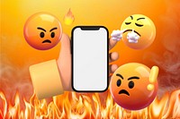 Angry emoticons, blank phone screen with design space