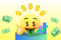 Money face 3D emoticon, growing revenue business graphic