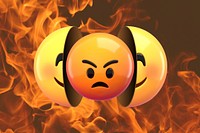 3D angry emoticon illustration, fire design