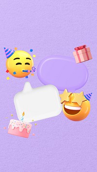 Party emoticons purple phone wallpaper, 3D speech bubbles 