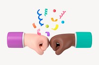 Diverse fist bump, 3D friendship graphics