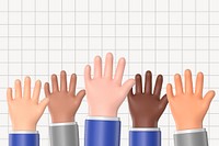 Diverse raising hands background, 3D rendering design