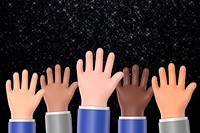 Diverse raising hands background, 3D rendering design