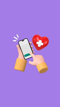 Health tracking app mobile wallpaper, 3D hand illustration