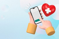 Health tracking app background, 3D hand illustration