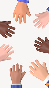 Joined diverse hands mobile wallpaper, 3D rendering background