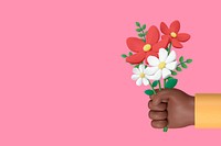 Hand holding flowers background, 3D pink design