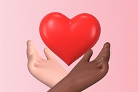 Diverse community 3D background, heart hands illustration