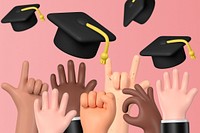 Throwing graduation caps background, 3D education graphics