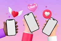 Online dating background, hands holding smartphones illustration