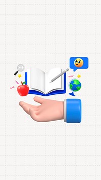 3D education phone wallpaper, hand presenting book 