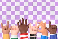 Diverse raising hands background, 3D rendering design