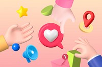 3D marketing hands background, heart graphic