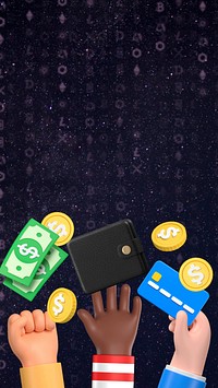 3D finance mobile wallpaper, raised diverse hands background