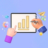 Business growth, 3D hand drawing bar chart illustration