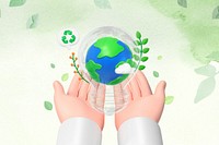 3D sustainable environment background, hands presenting Earth