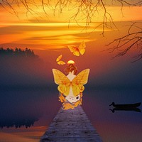 Sunset butterfly background, spiritual design