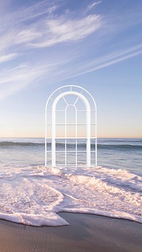 Aesthetic summer beach iPhone wallpaper, arch door design