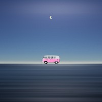 Aesthetic night travel background, camper van design