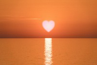 Heart sunset background, ocean design