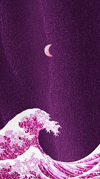 Hokusai's Japanese wave phone wallpaper, pink ocean, remixed by rawpixel