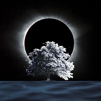 Moon eclipse dark background, tree design