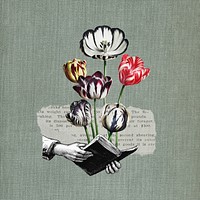 Blooming flower book background, botanical remix