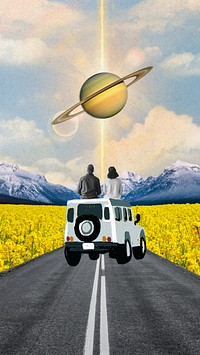 Aesthetic travel iPhone wallpaper, road trip & Saturn design