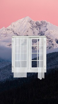Aesthetic mountain iPhone wallpaper, window design