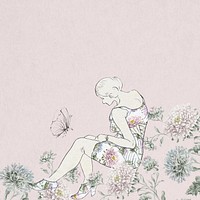 Vintage lady pink floral background