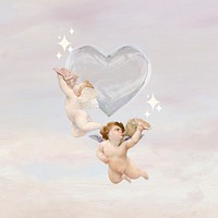 Aesthetic angels & heart beige background