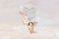 Aesthetic angels & heart beige background