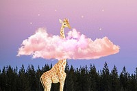 Surreal giraffe background, dreamy pink sky