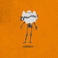 Skeleton Halloween orange background, aesthetic design