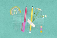 Cute stationery green background, education design