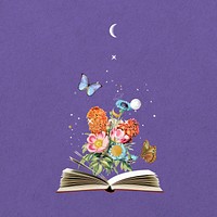 Purple aesthetic floral book background