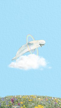 Dreamy whale iPhone wallpaper, surreal sky background