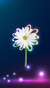 Neon daisy flower mobile wallpaper, dark blue background