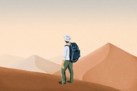 Aesthetic desert travel background, backpacker design