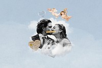 Vintage couple kissing background, blue aesthetic design