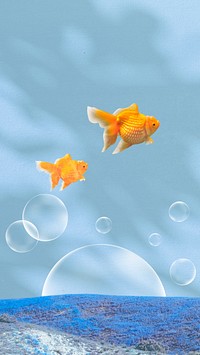 Dreamy goldfish iPhone wallpaper, surreal blue sky background