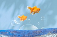 Dreamy goldfish background, surreal blue sky