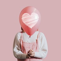 Pink aesthetic love background, woman holding balloon