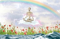 Aesthetic skeleton yoga background, colorful design