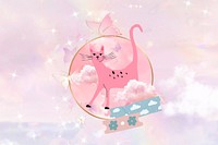 Cartoon cat dreamscape background, pink sky remix